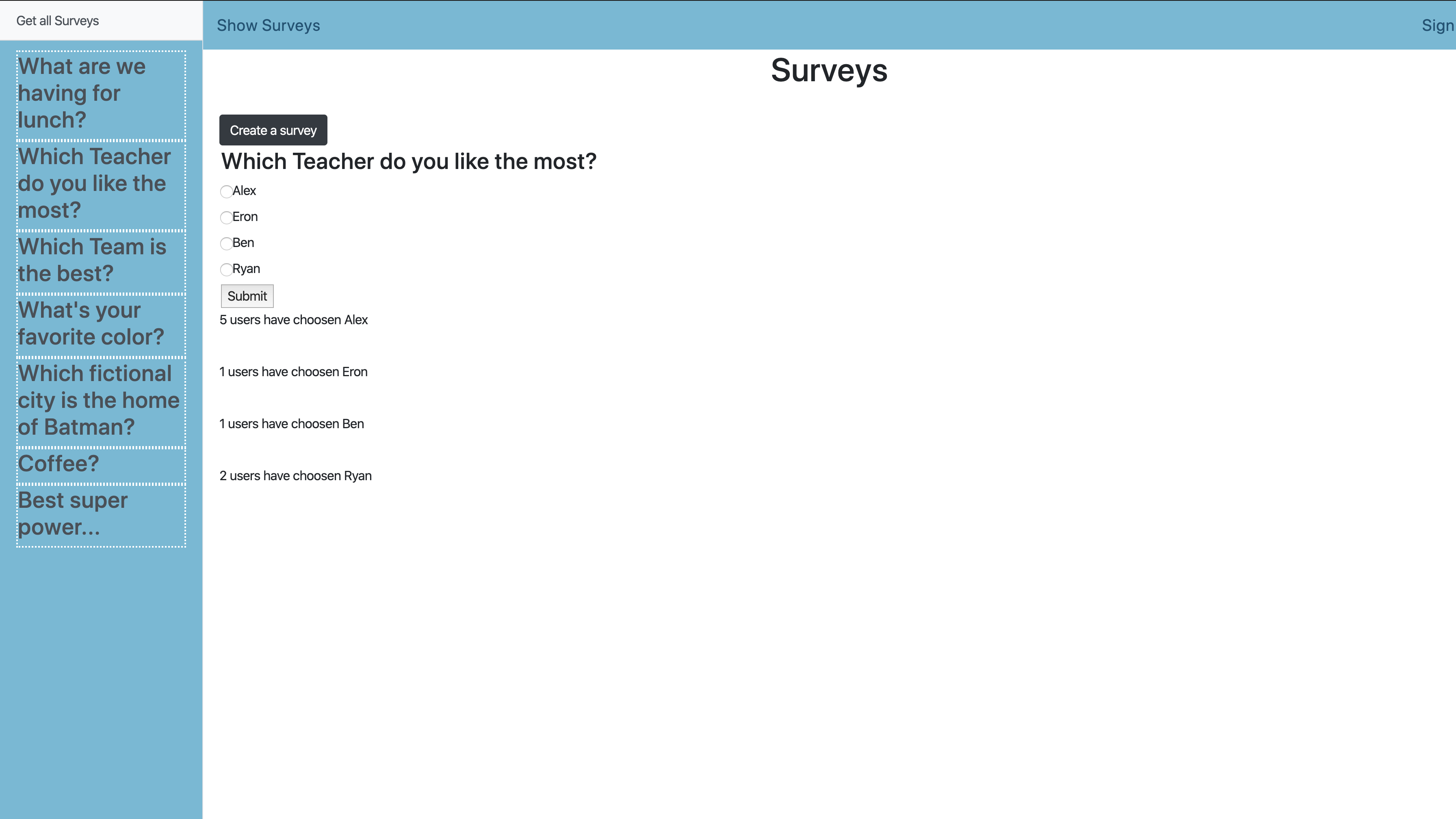 Survey Home Page