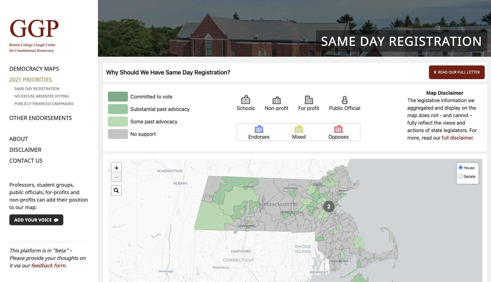 Screenshot of the categories selection page
