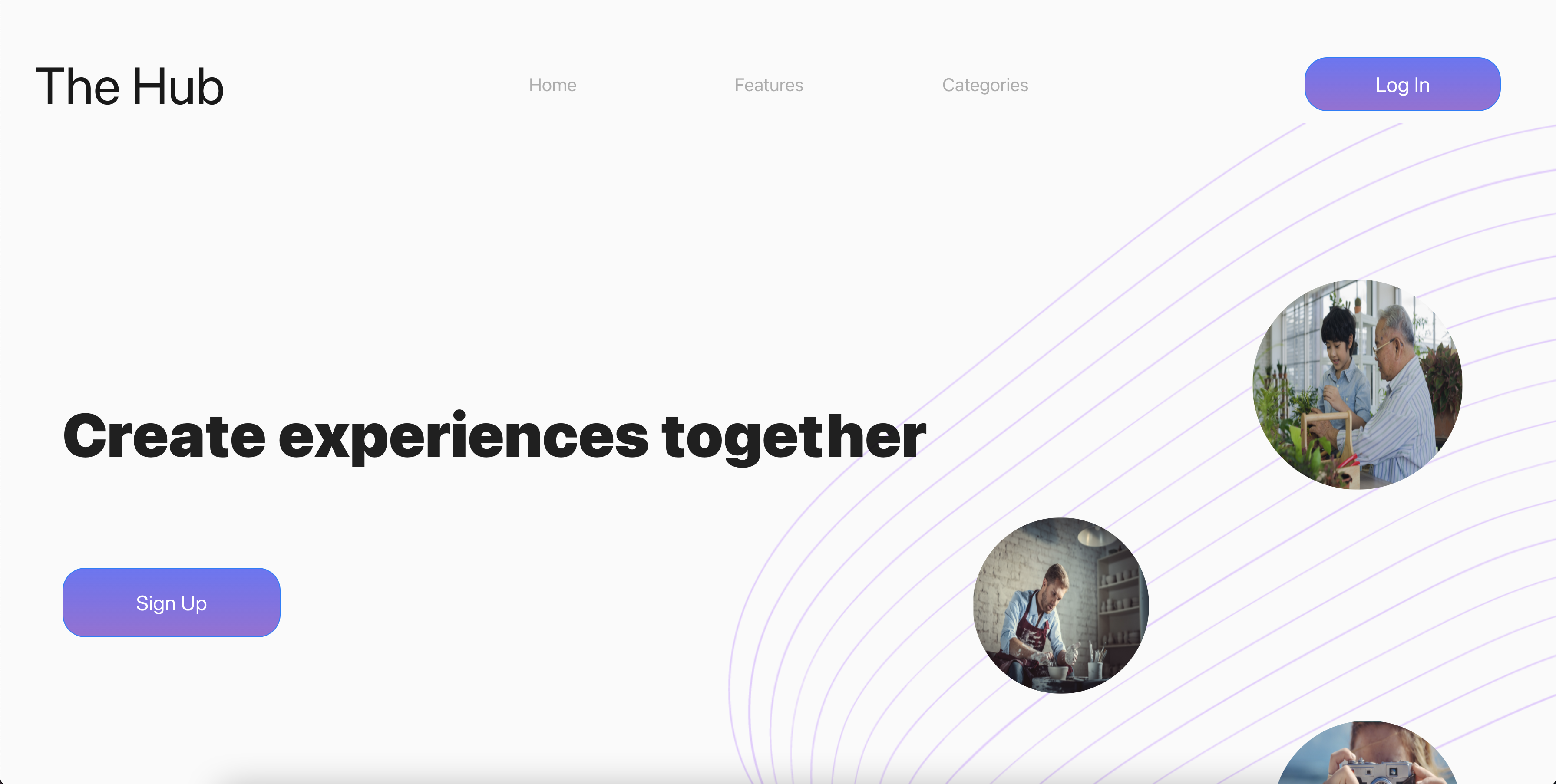Homepage view of The Hub
